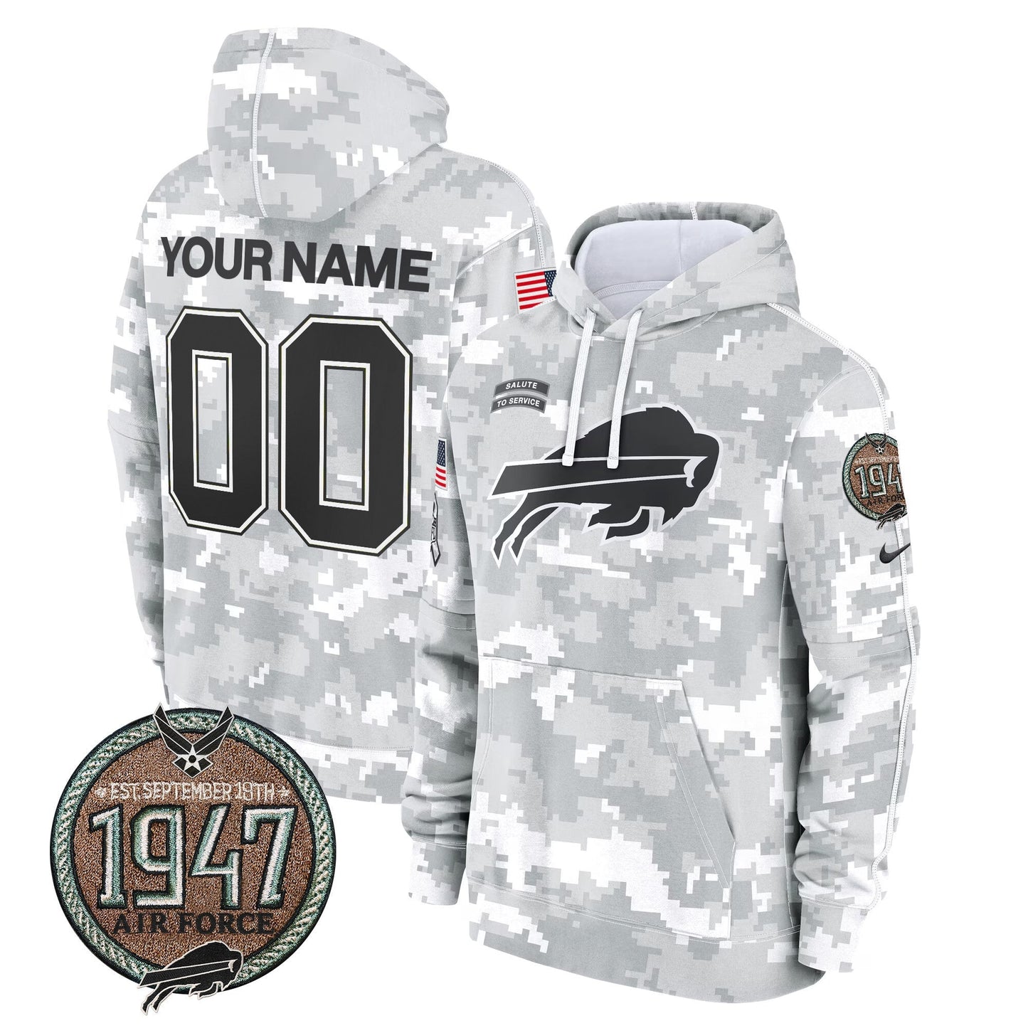 BUF 2024 Salute to Service Establishment Year Patch Custom Fleece Pullover Hoodie-DTD