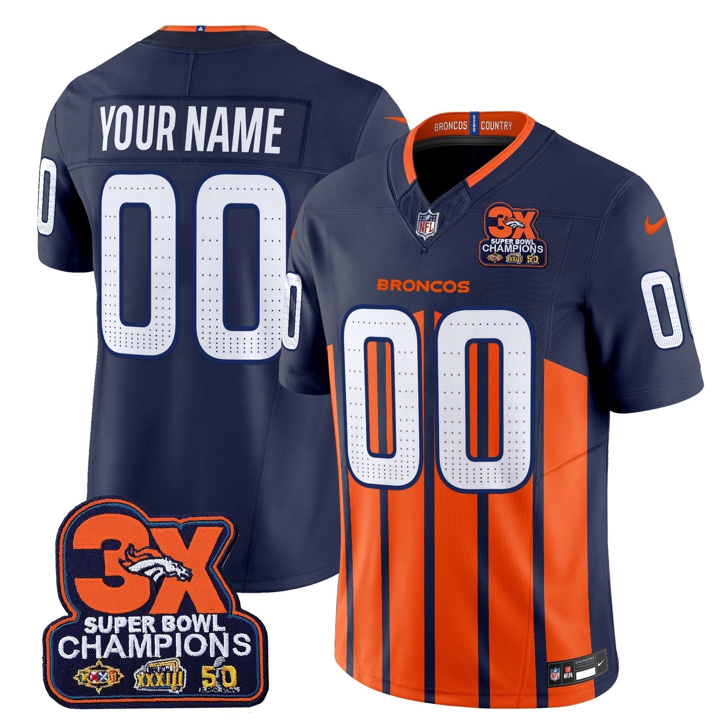 DEN 3-Time Champions Patch Vapor Limited Custom Jersey V2 - All Stitched-DTD