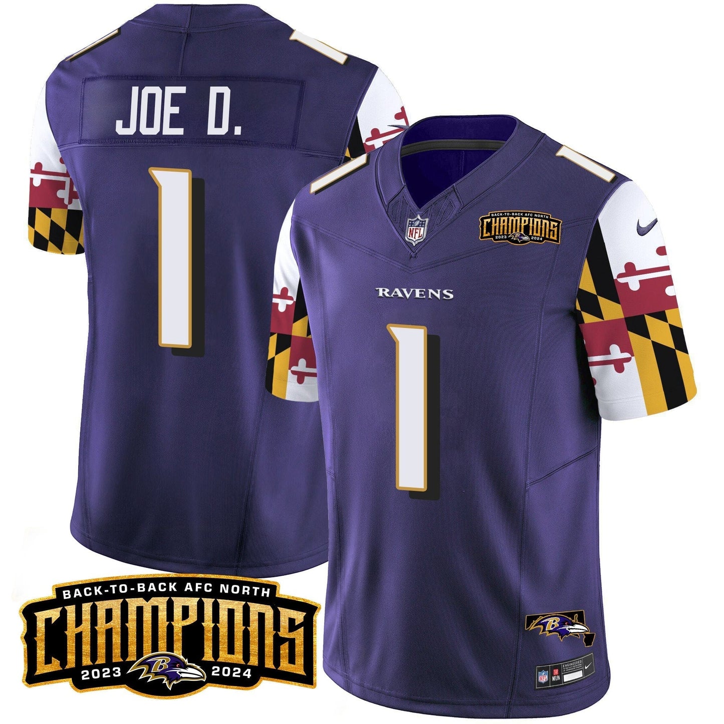 Ravens Maryland Flag Back To Back AFC North Champions Patch Vapor Limited Jersey - All Stitched-DTD