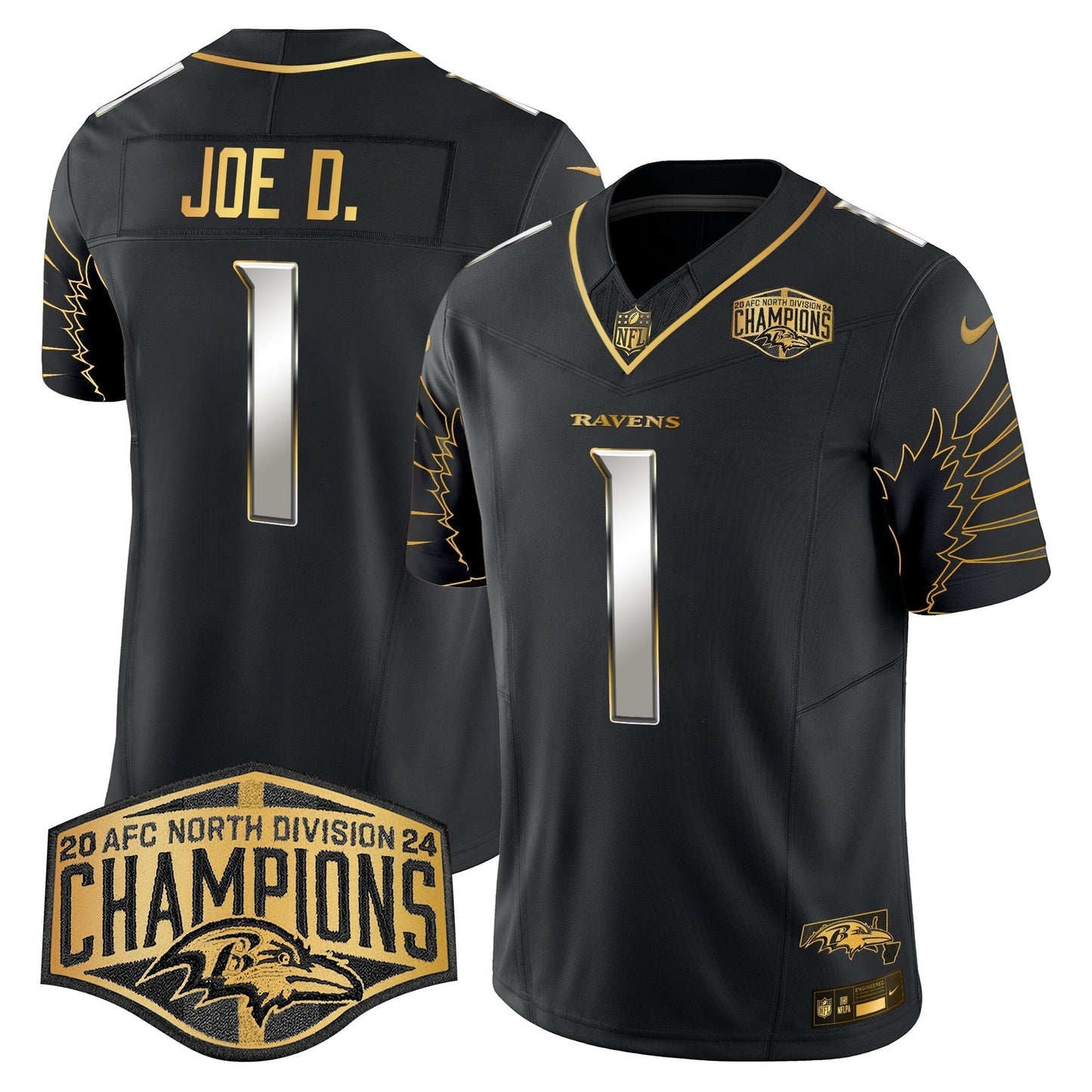 Ravens Maryland 2024 AFC North Division Champions Patch Gold Vapor Limited Jersey - All Stitched-DTD