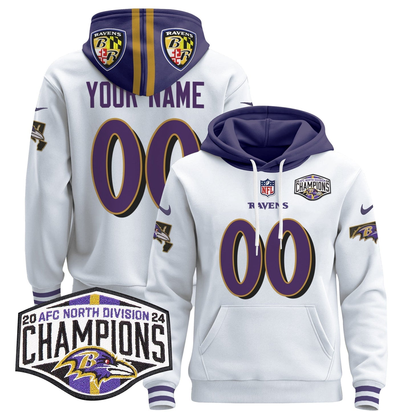 BAL 2024 AFC North Division Champions Patch Custom Pullover Hoodie V2 - All Stitched-DTD