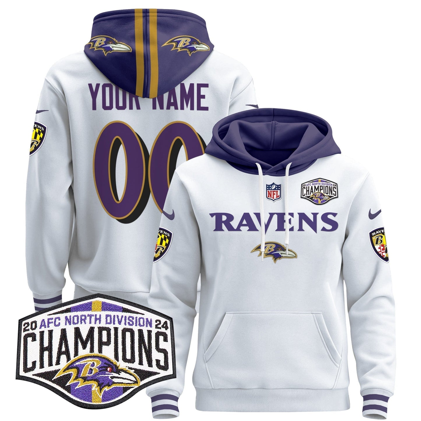 BAL 2024 AFC North Division Champions Patch Custom Pullover Hoodie - All Stitched-DTD