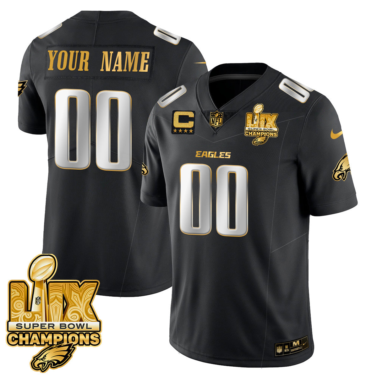 Custom Name/Gender PHI Super Bowl LIX Champions Gold Trim Vapor Limited Jersey - All Stitched-DTD