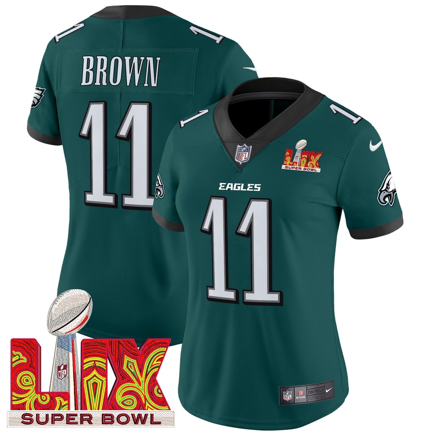 Women's PHI Super Bowl LIX Patch Vapor Limited Jersey - All Stitched-DTD