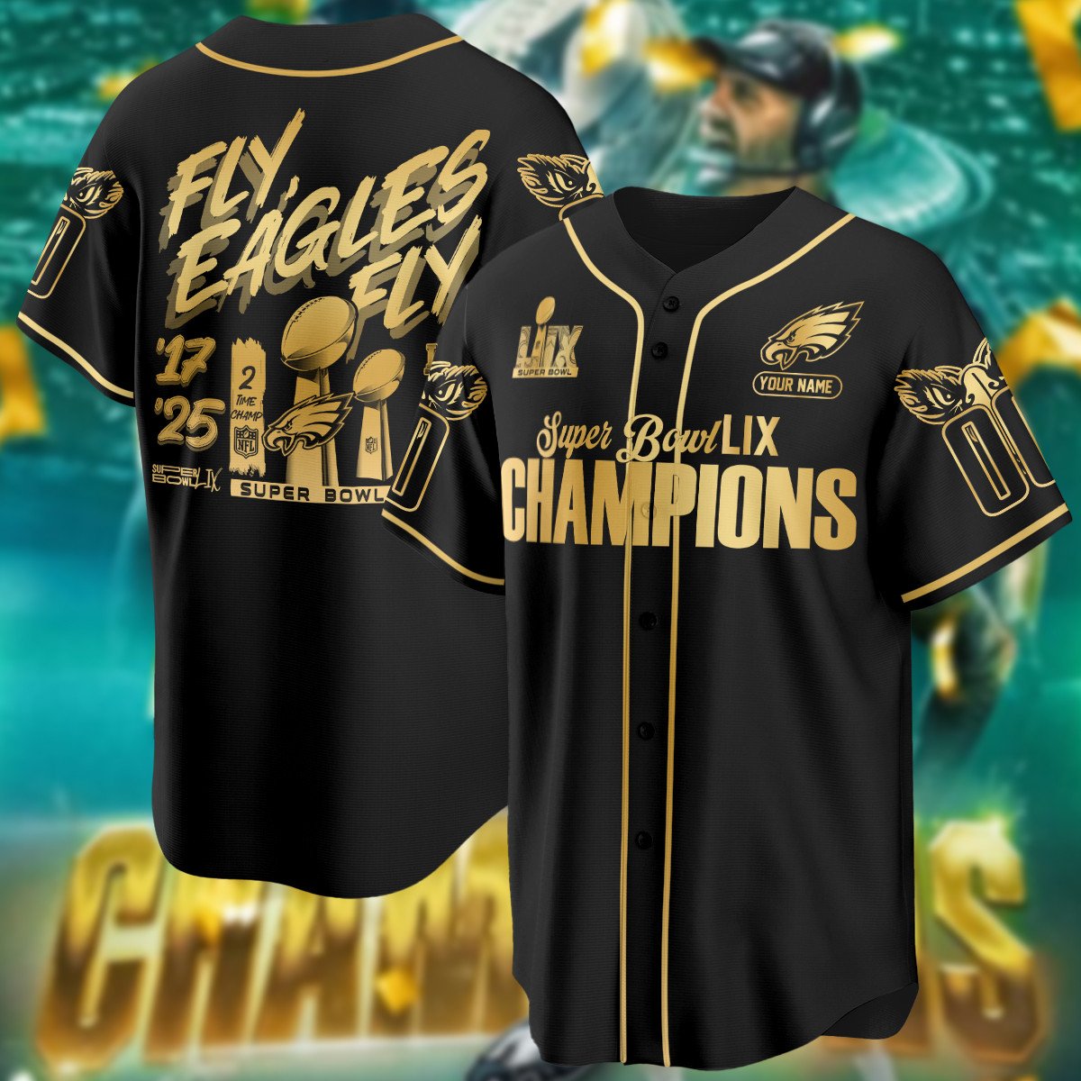 PHI Super Bowl LIX Champions Custom Limited Jersey CN5-DTD