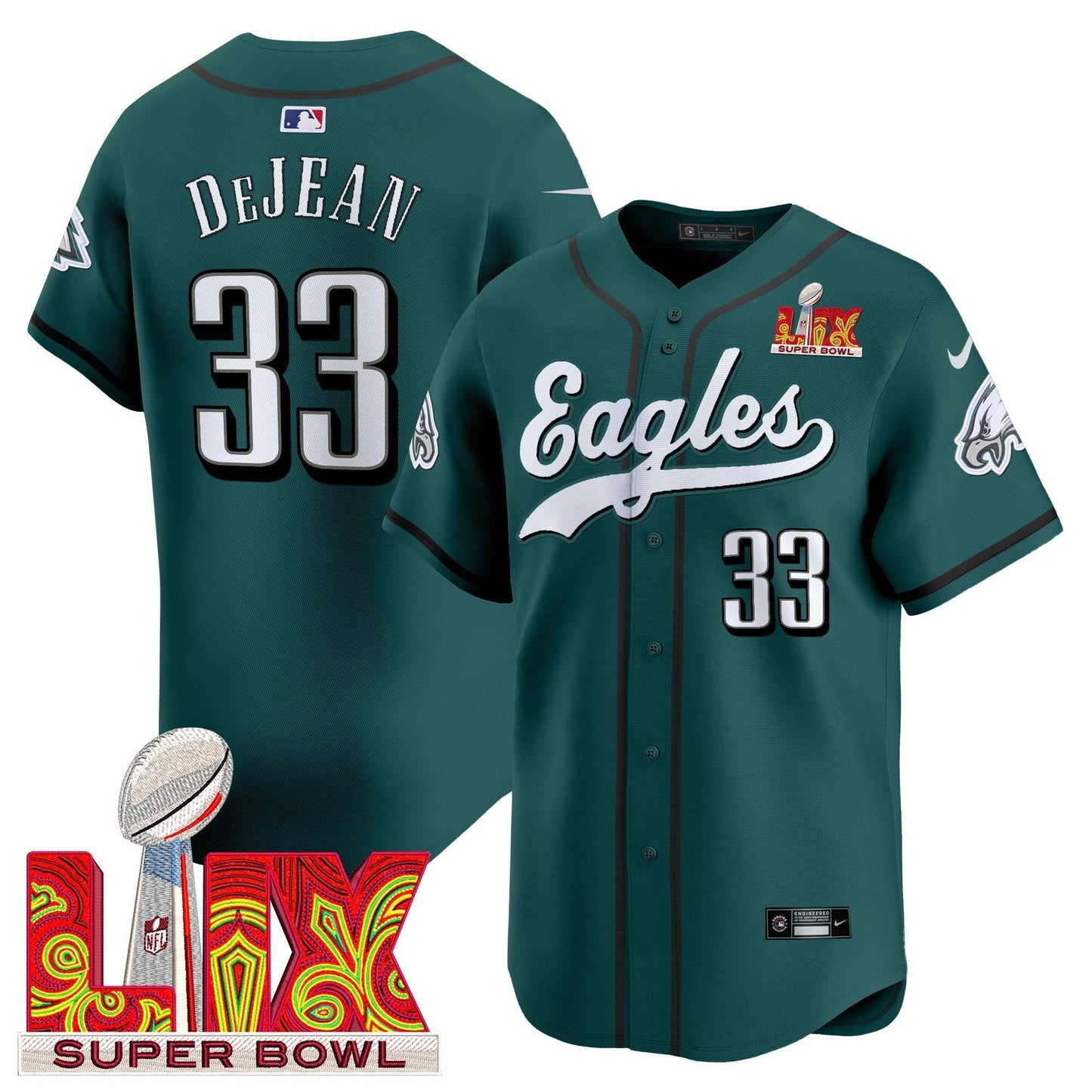 PHI Midnight Green Super Bowl LIX Vapor Baseball Jersey - All Stitched-DTD