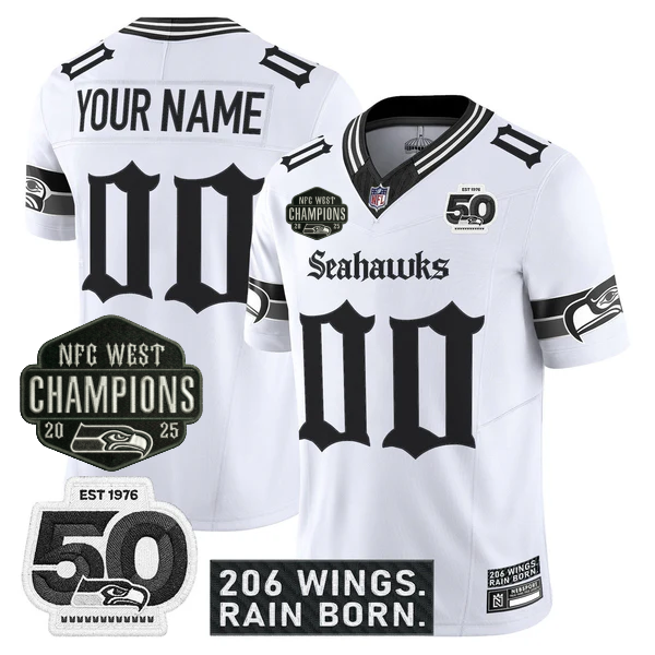 Custom SEA 2026 NFC West Champions 'Gothic Rain City Shadows Edition' Jersey - 50th Anniversary Patch - All Stitched-DTD
