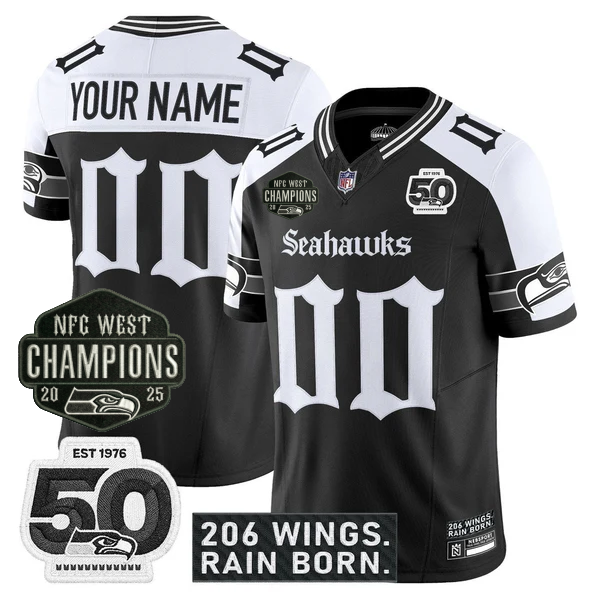 SEA 2026 NFC West Champions 'Gothic Rain City Shadows Edition' Jersey - 50th Anniversary Patch - All Stitched-DTD