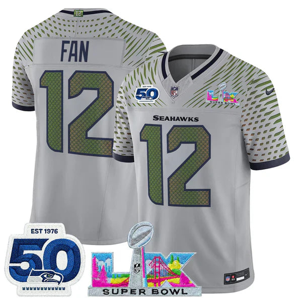 Women's SEA Super Bowl LX - 50th Anniversary Patch Gold Vapor Limited Jersey N5 - All Stitched-DTD