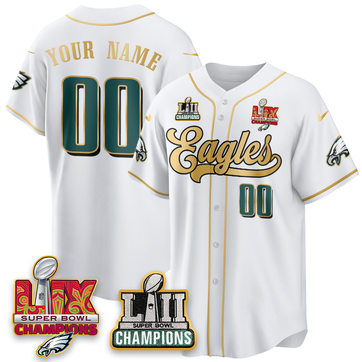 PHI LII-LIX Super Bowl Champions Vapor Limited Gold Baseball Custom Jersey - All Stitched-DTD