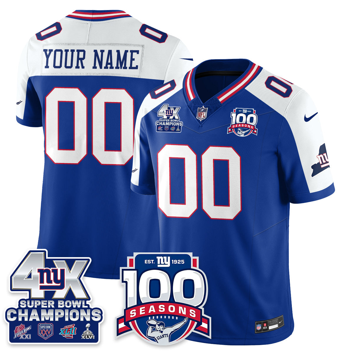 NYG 4-Time Champions Vapor Limited Custom Jersey- 100th Season - All Stitched-DTD