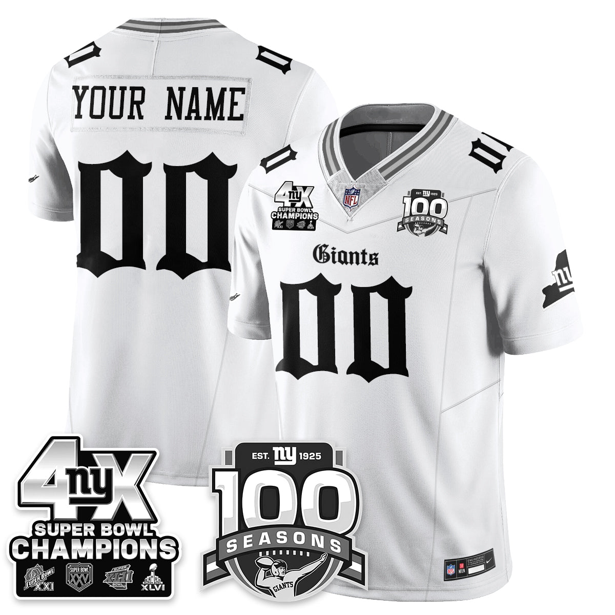 NYG 4-Time Champions Gothic Vapor Limited Jersey - 100th Seasons - All Stitched-DTD