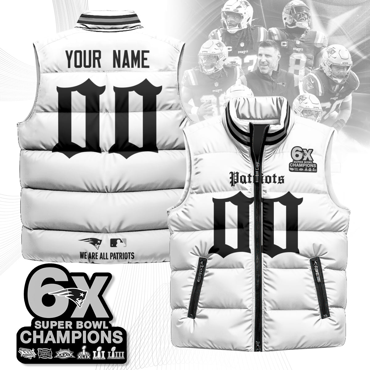 NE 6-Time Champions Gothic Unisex Puffer Vest-DTD