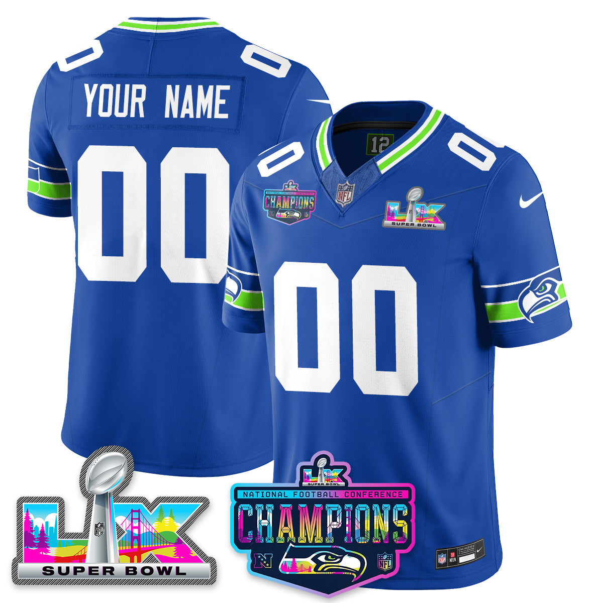 Custom SEA 2025 Vapor Limited Jersey - NFC Champions Limited Patch - All Stitched-DTD