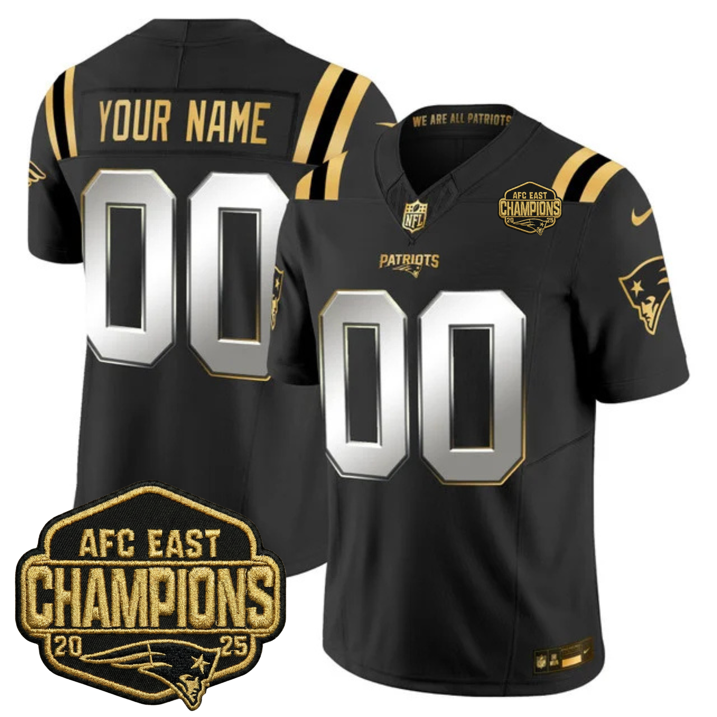 NE 2025 AFC East Champions Gold Vapor Limited Custom Jersey - All Stitched-DTD