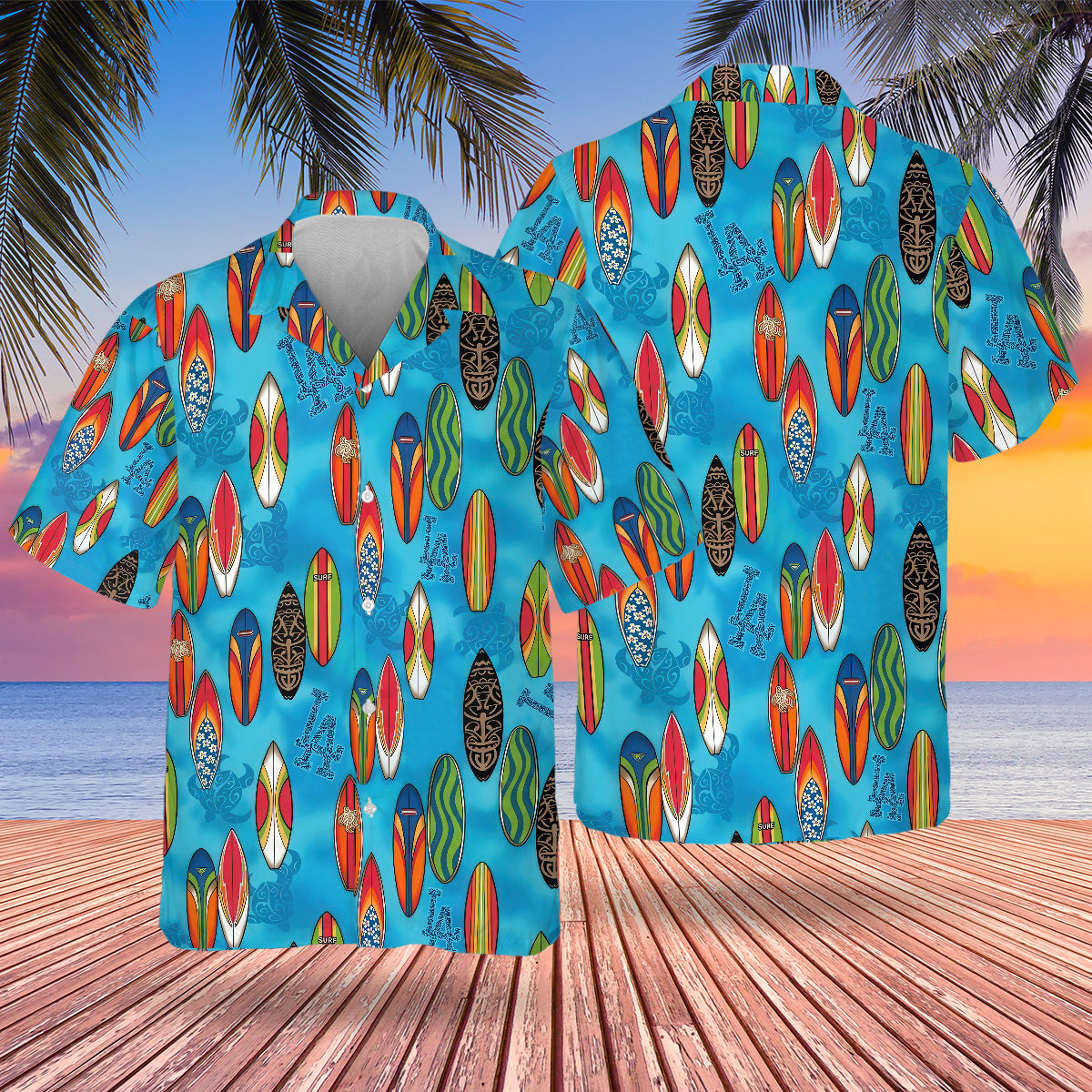 LAD Surfing Hawaiian Design Button Shirt-DTD