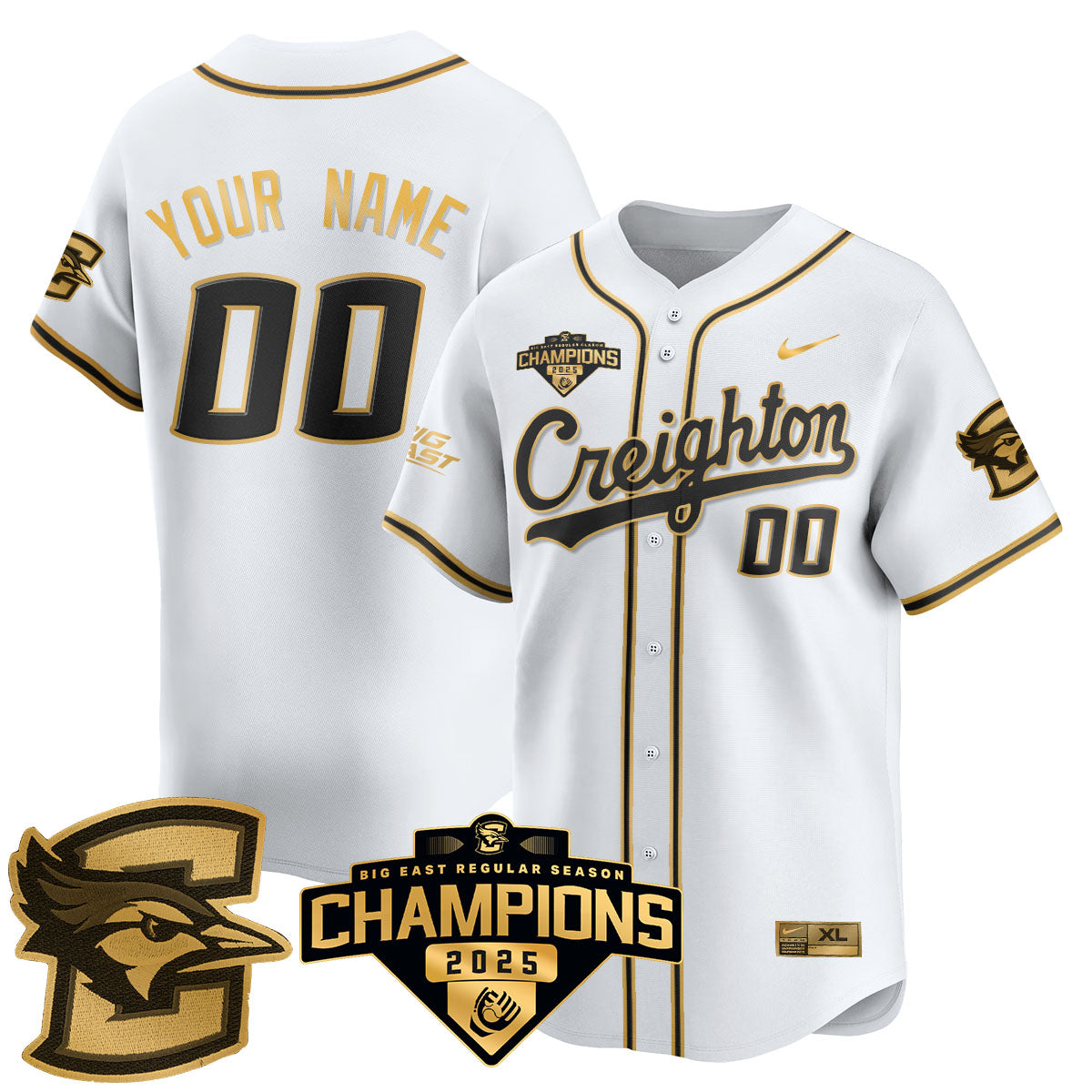 Custom Creighton Baseball 2025 Big East Baseball Tournament Champions Jersey N1 - All Stitched-DTD