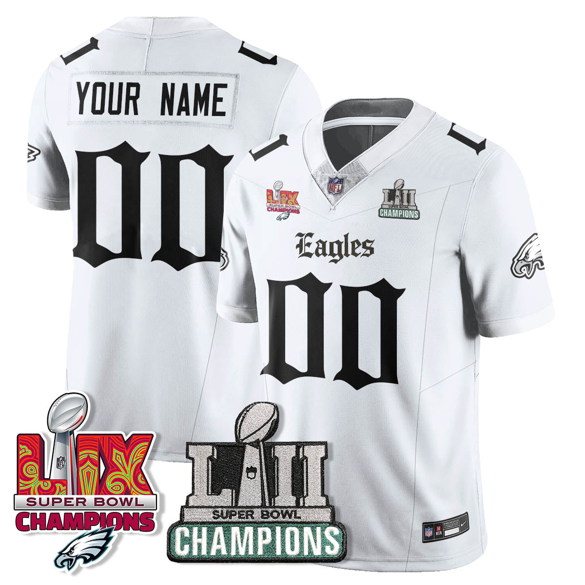 PHI 'Gothic Philly' LII-LIX Super Bowl Champions Vapor Limited Custom Jersey - All Stitched-DTD