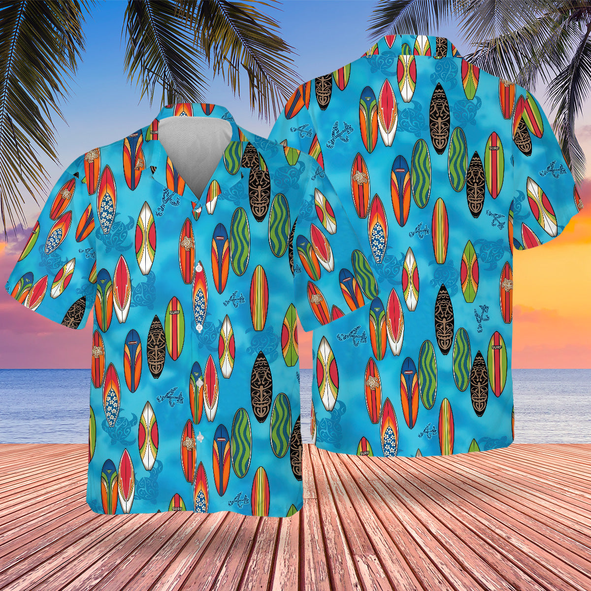 ATL Surfing Hawaiian Design Button Shirt-DTD