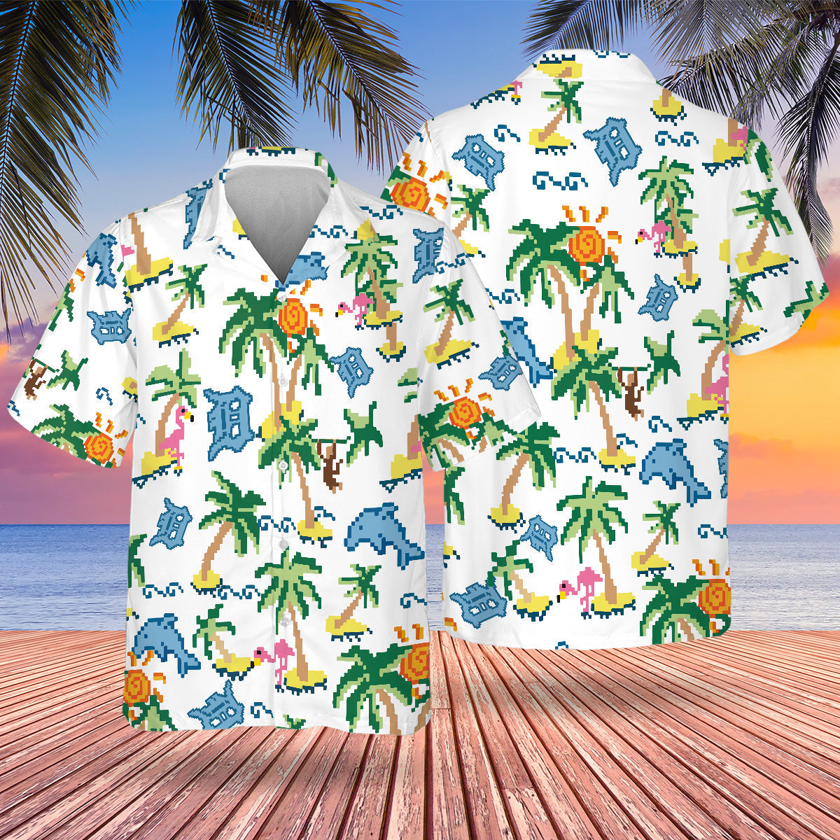 DET Pixel Hawaiian Design Button Shirt-DTD