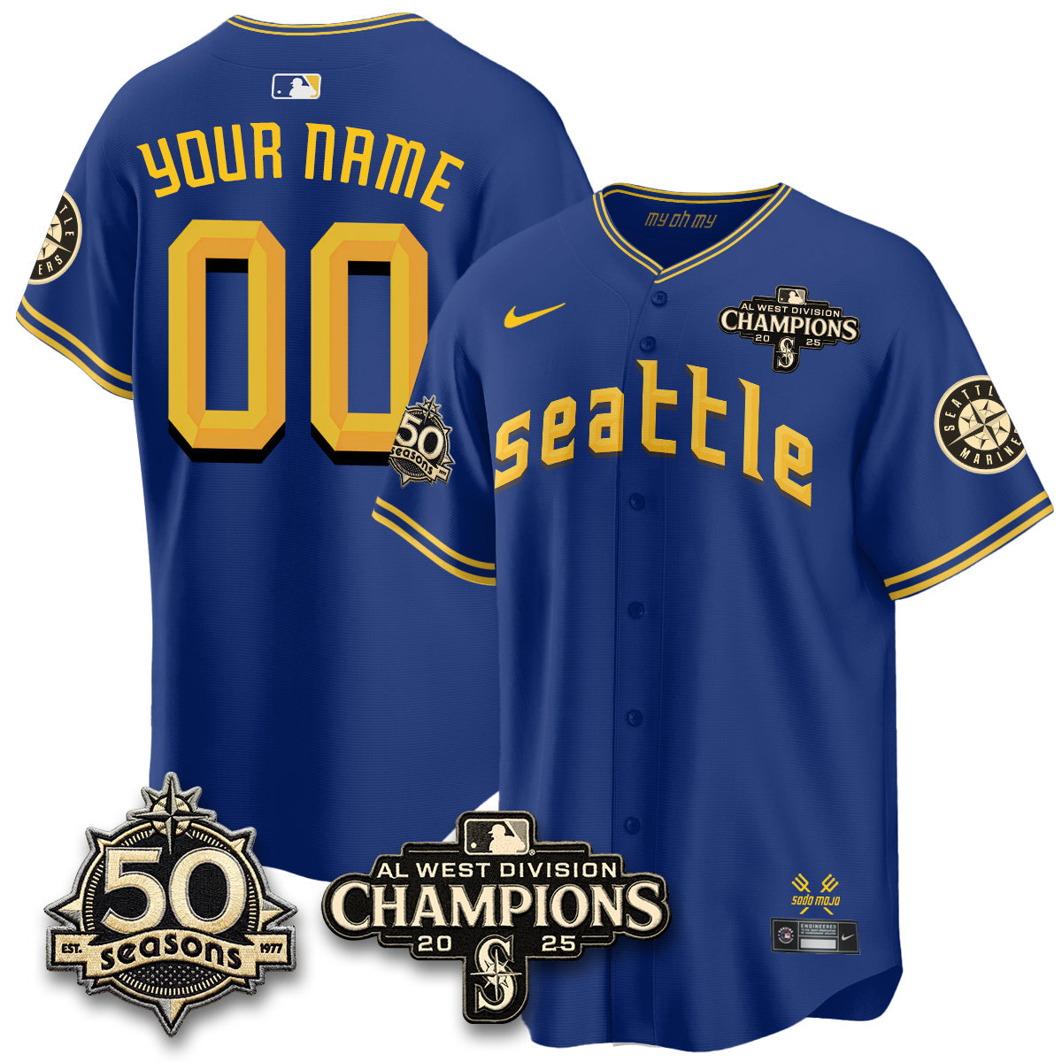 SEA Vapor Premier Custom Limited Jersey - 50th Anniversary & AL West Division Champions - Steelheads Community Funds - All Stitched-DTD