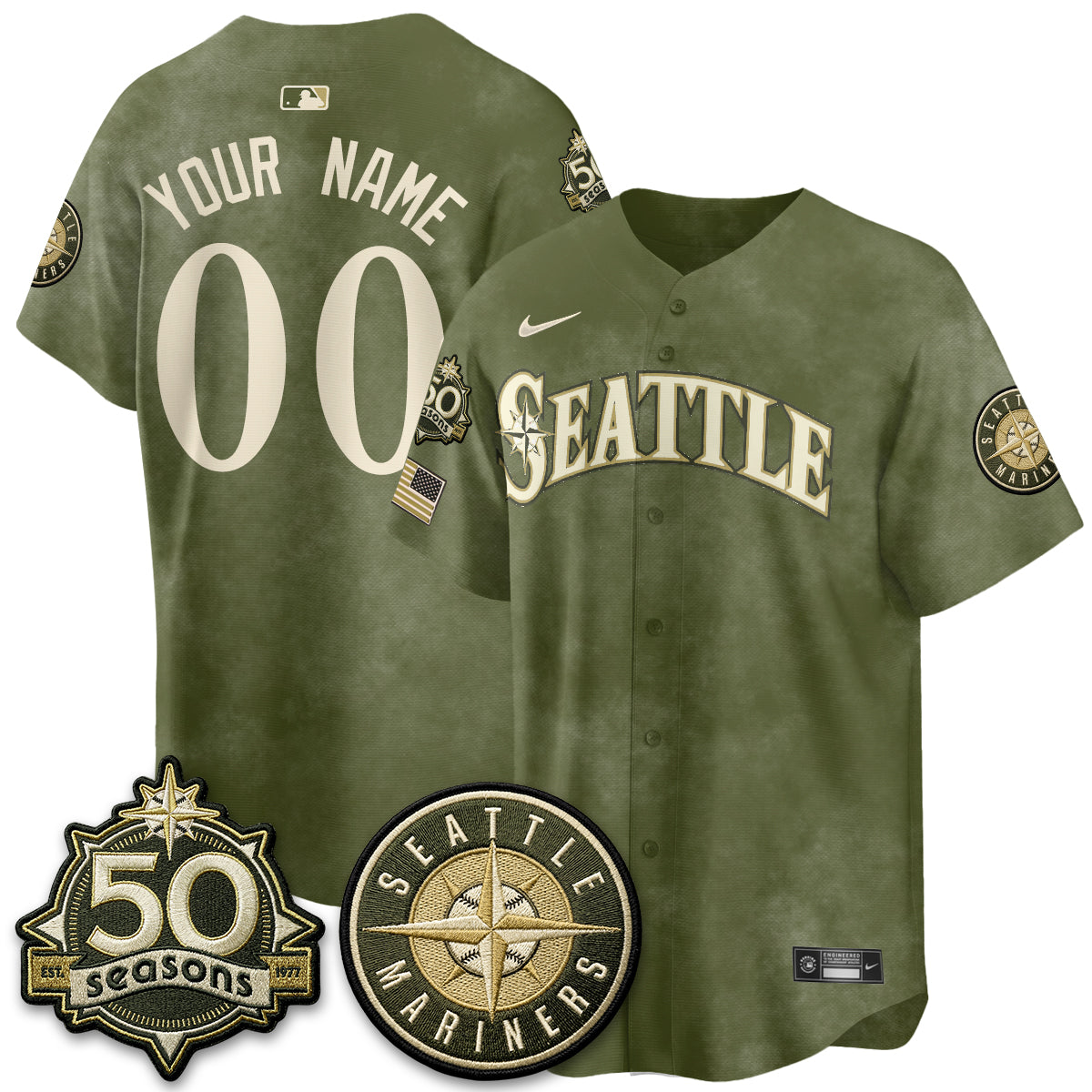 SEA New Era Olive 2026 Armed Forces Day Custom Jersey - All Stitched-DTD