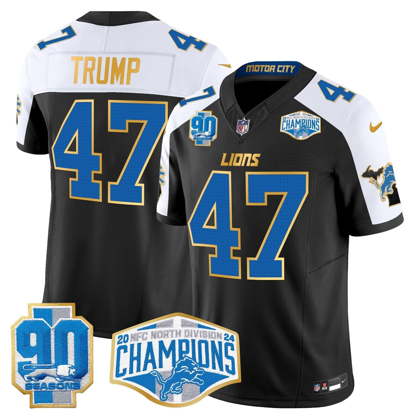 DET 2024 NFC North Division Champions Patch Gold Trim Vapor Limited Jersey - All Stitched-DTD