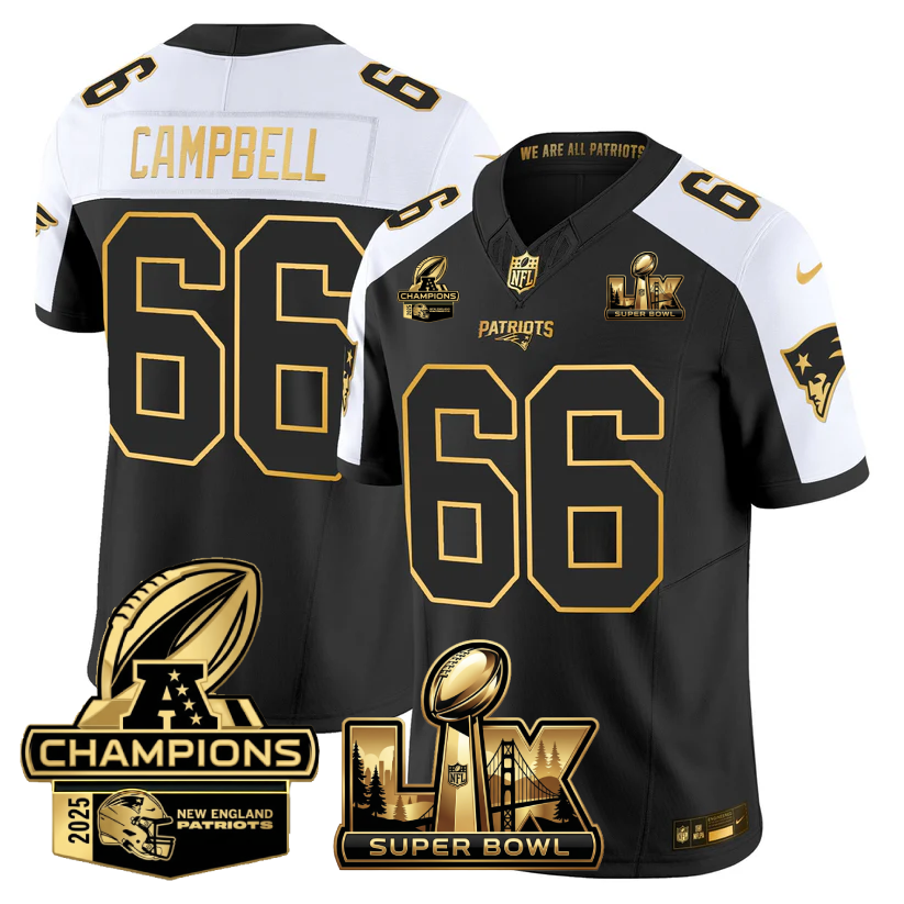 NE Super Bowl LX - AFC Champions Patch Gold Vapor Limited Jersey - All Stitched-DTD
