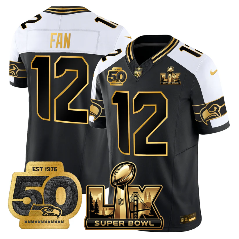 SEA Super Bowl LX - 50th Anniversary Patch Gold Vapor Limited Jersey - All Stitched-DTD