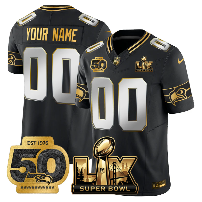 SEA Super Bowl LX - 50th Anniversary Patch Gold Vapor Limited Custom Jersey - All Stitched-DTD