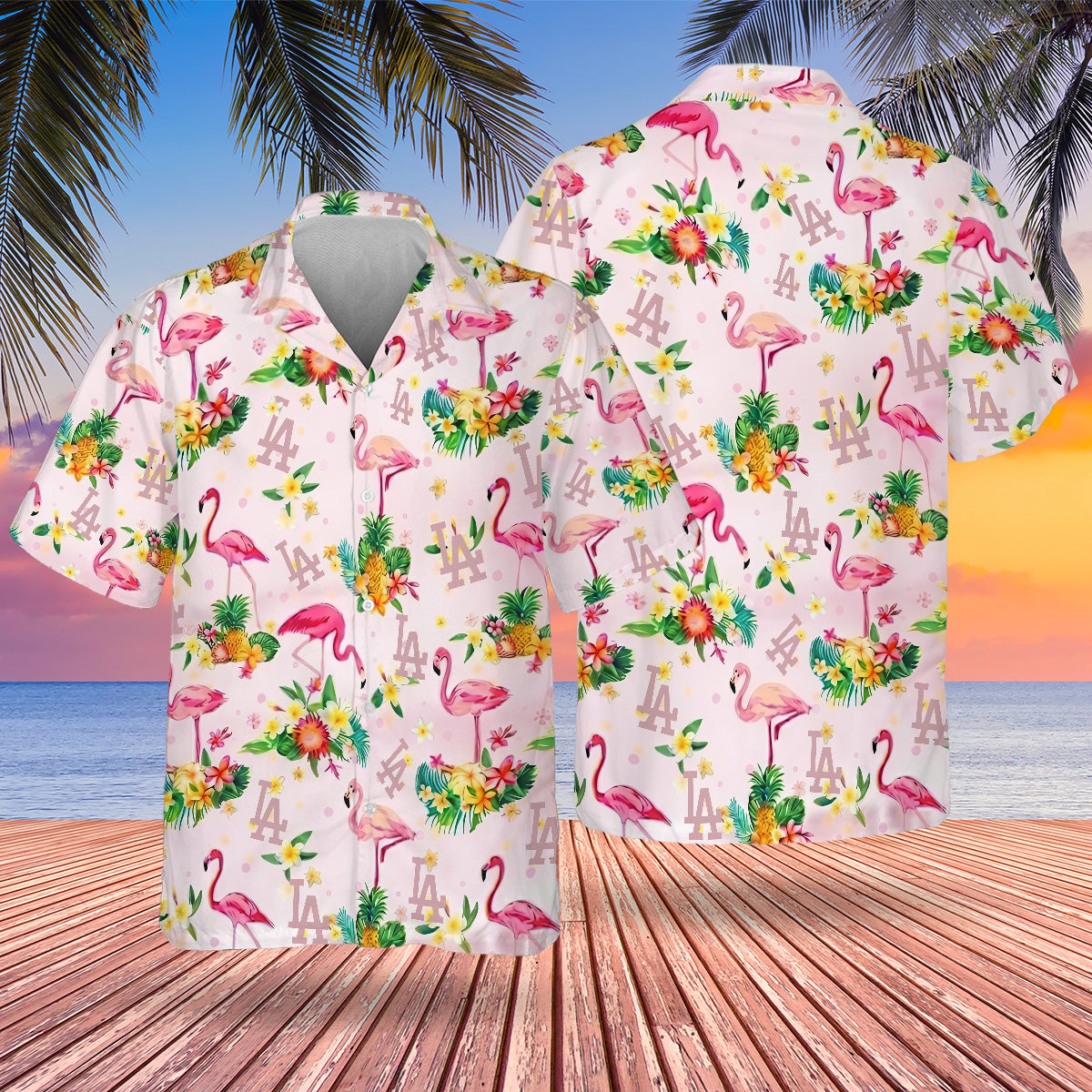 LAD Flamingo Hawaiian Design Button Shirt-DTD