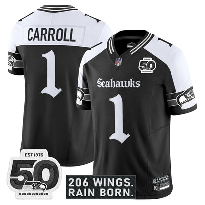 Seattle Seahawks 'Gothic Rain City Shadows Edition' Vapor Jersey - 50th Anniversary Patch - All Stitched