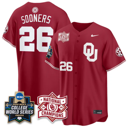 OU 2026 NCAA Baseball College World Series Champions Vapor Jersey - Stitched-DTD