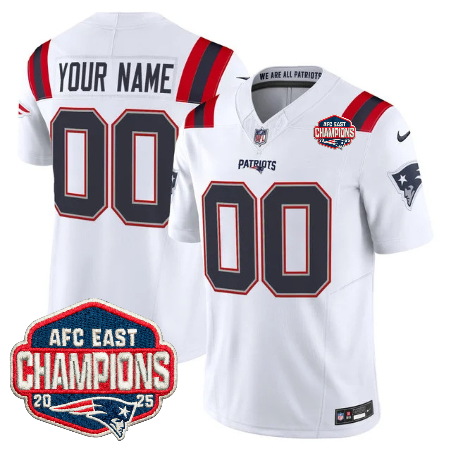 NE AFC East Champions Patch Vapor Limited Custom Jersey - All Stitched-DTD