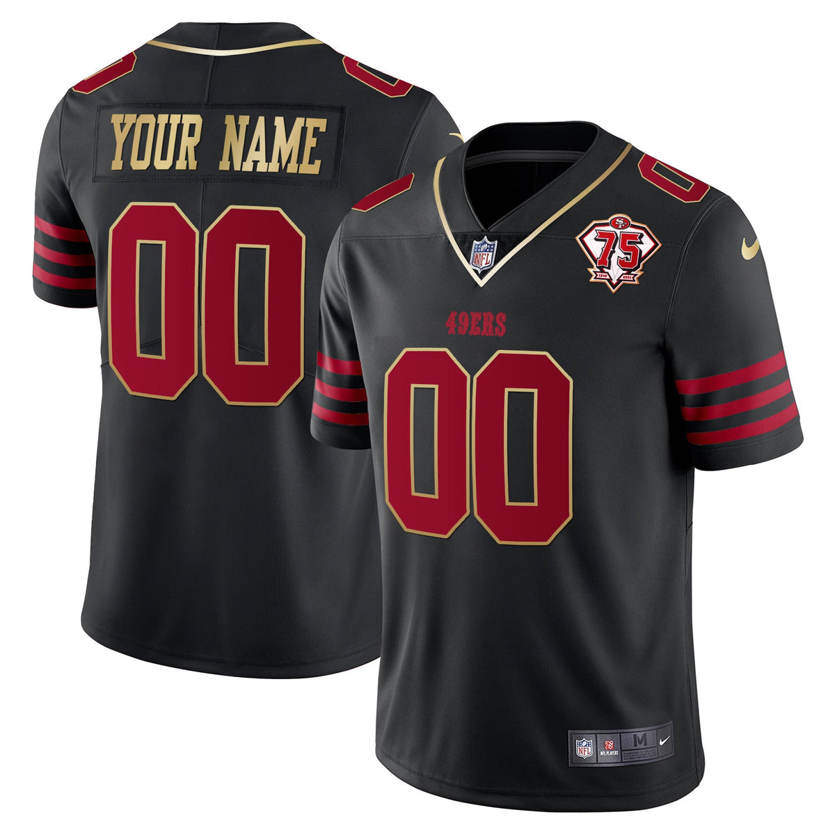 49ers 75th Anniversary Patch Vapor Gold Trim Custom Jersey - All Stitched