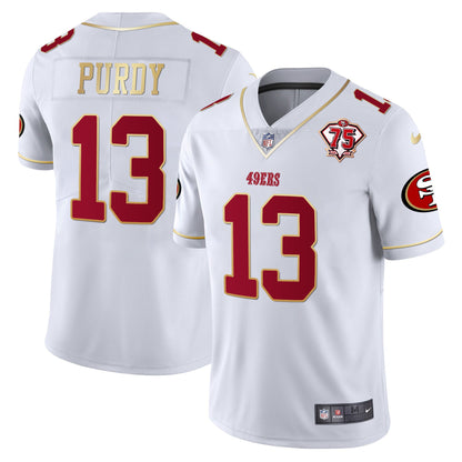 Men's 49ers 75th Anniversary Patch Vapor Gold Trim Jersey V2 - All Stitched