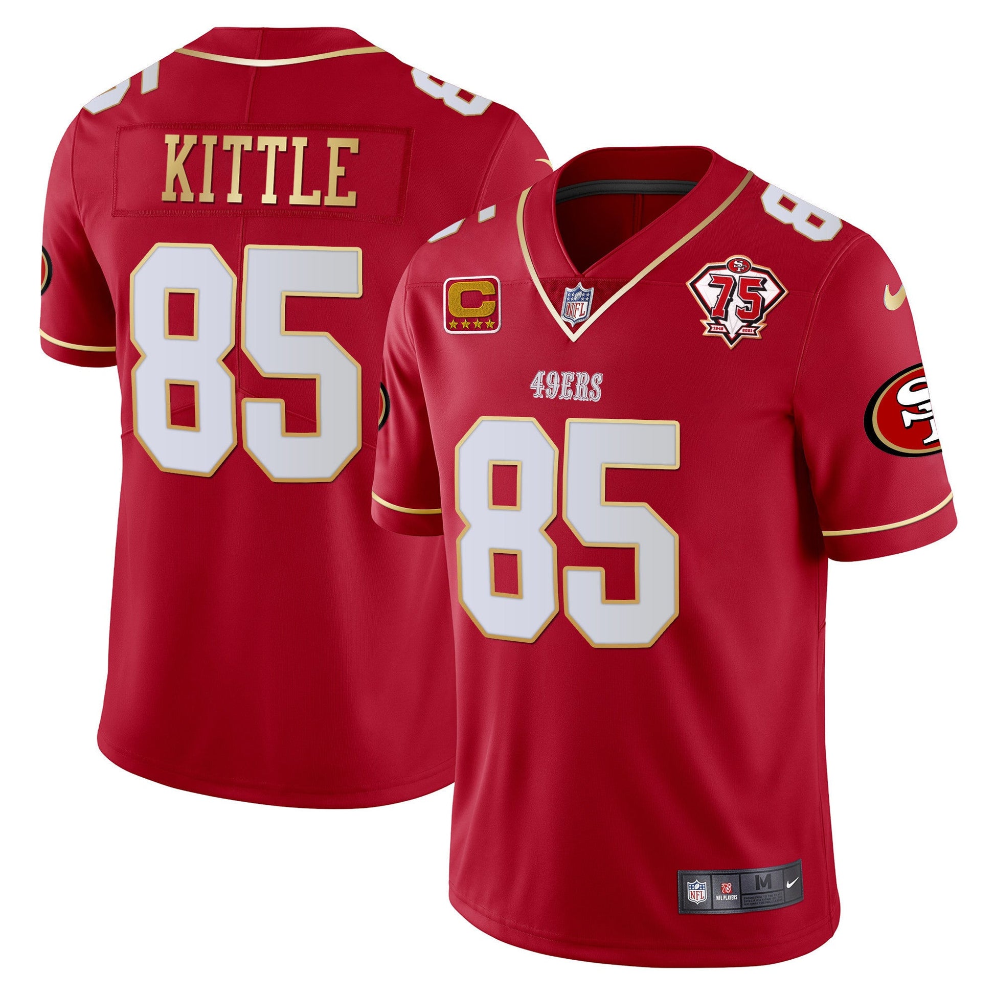 Men's 49ers 75th Anniversary Patch Vapor Gold Trim Jersey V2 - All Stitched