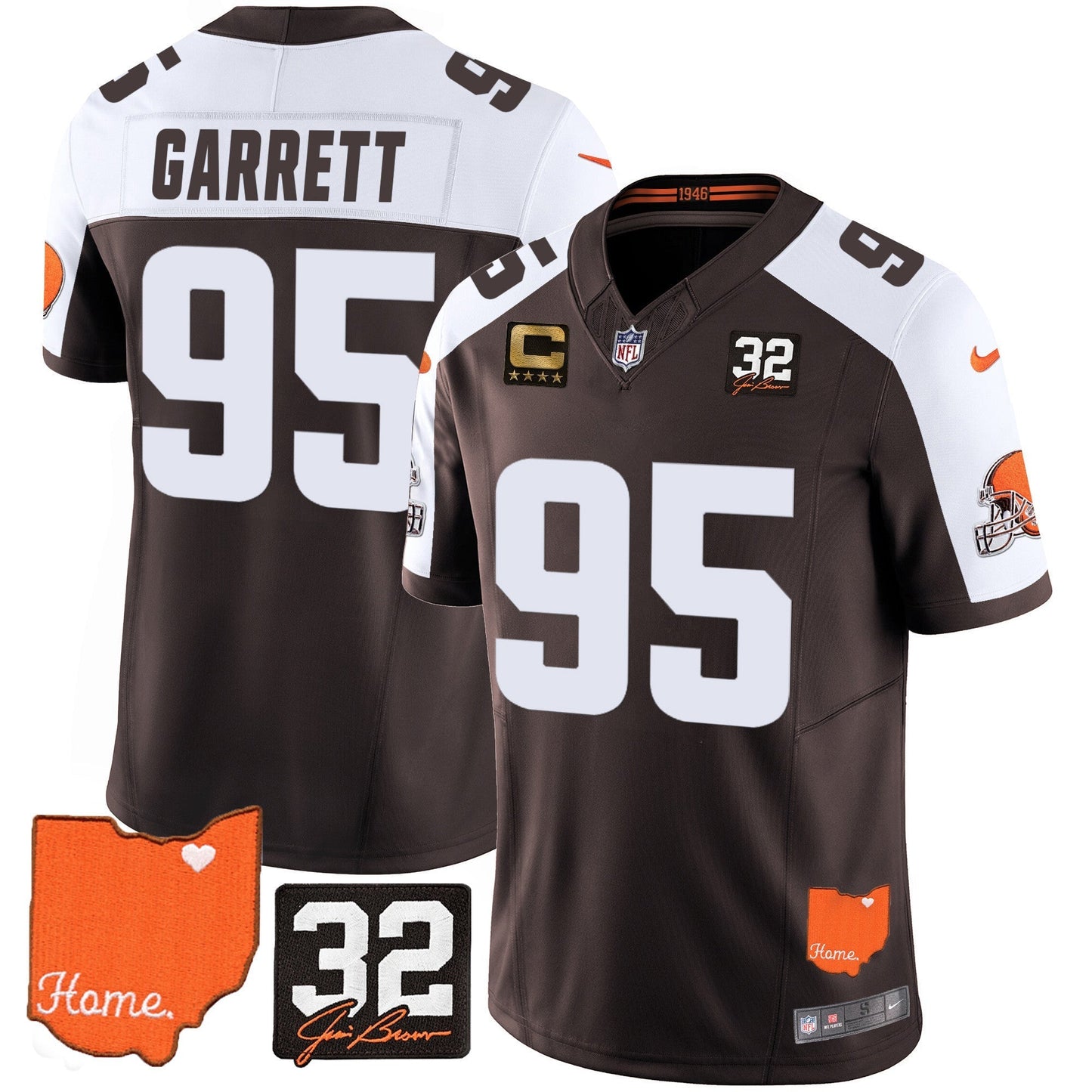 Men's Browns #32 Jim Brown Memorial & Home Patch Vapor Limited Jersey - All Stitched