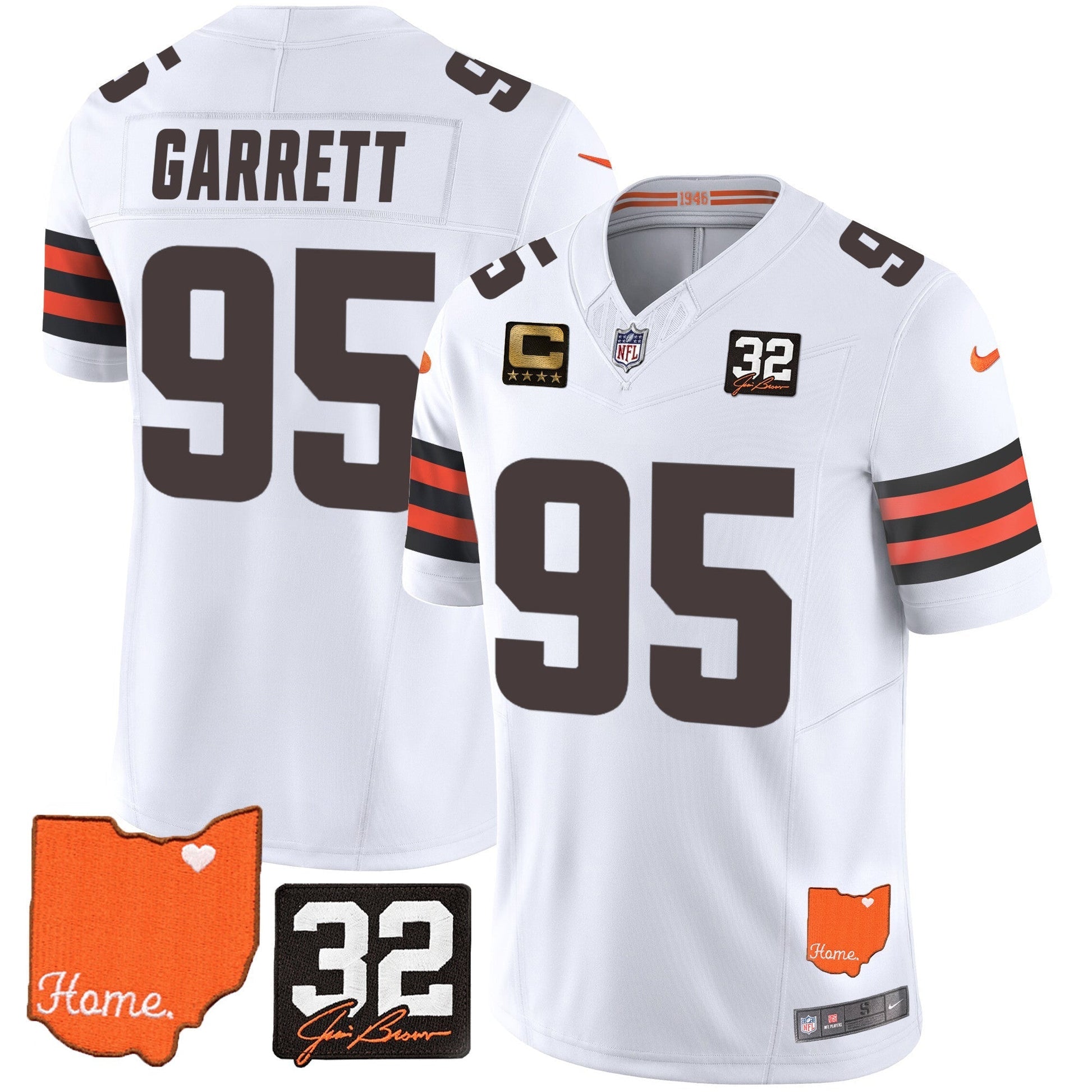 Men's Browns #32 Jim Brown Memorial & Home Patch Vapor Limited Jersey - All Stitched
