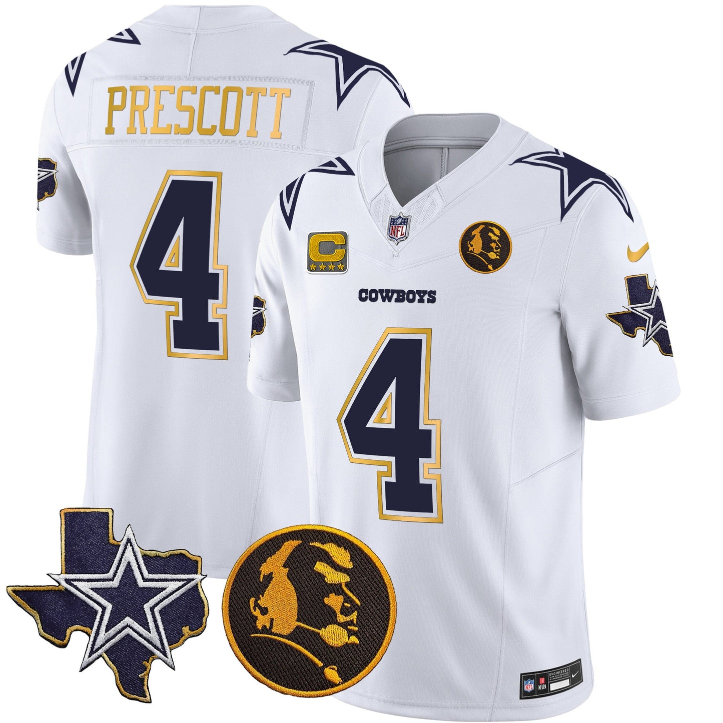 Men's Cowboys Texas & John Madden Patch Gold Trim Vapor Jersey - All Stitched