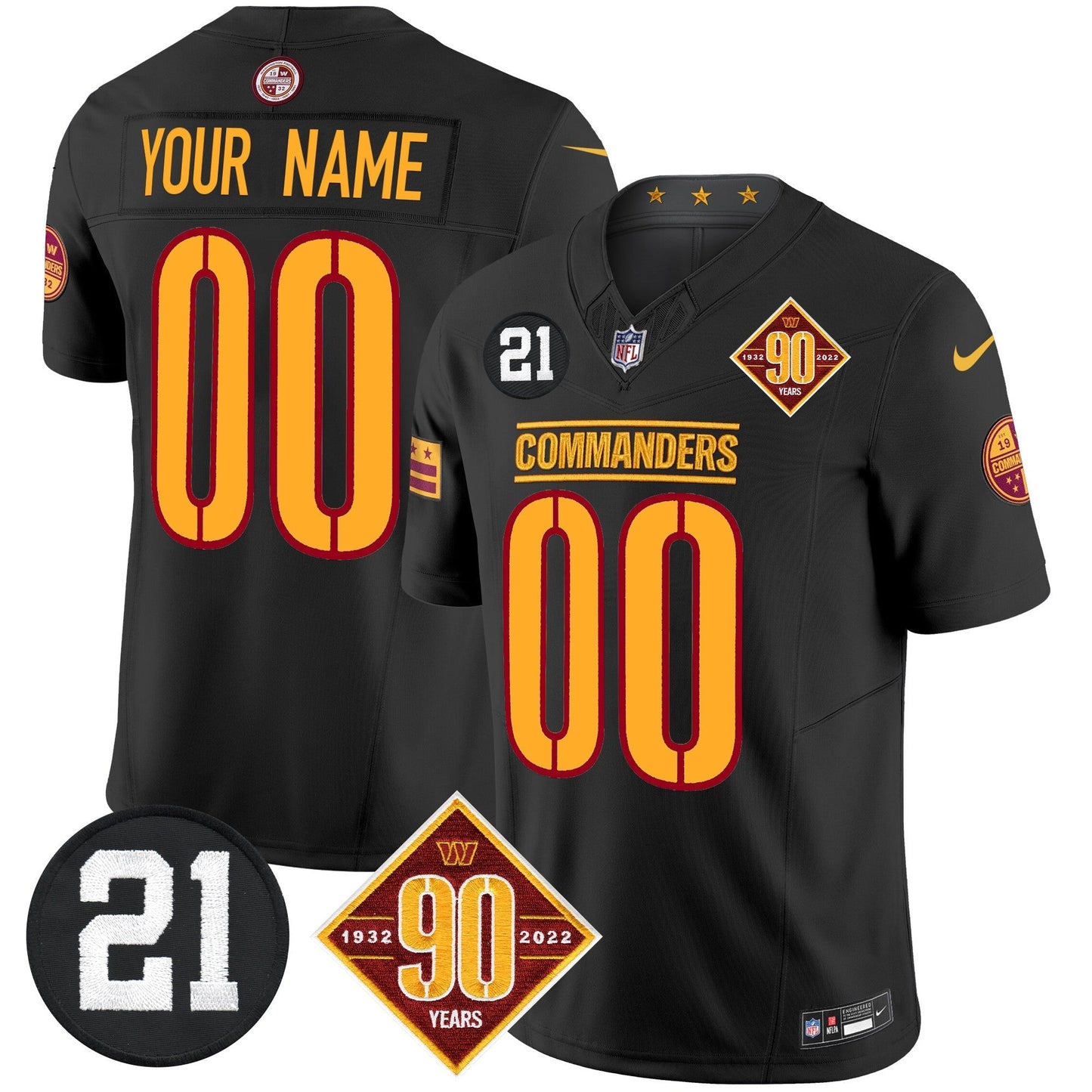 Washington Commanders 90th & Sean Taylor Patch Vapor Limited Custom Jersey - All Stitched