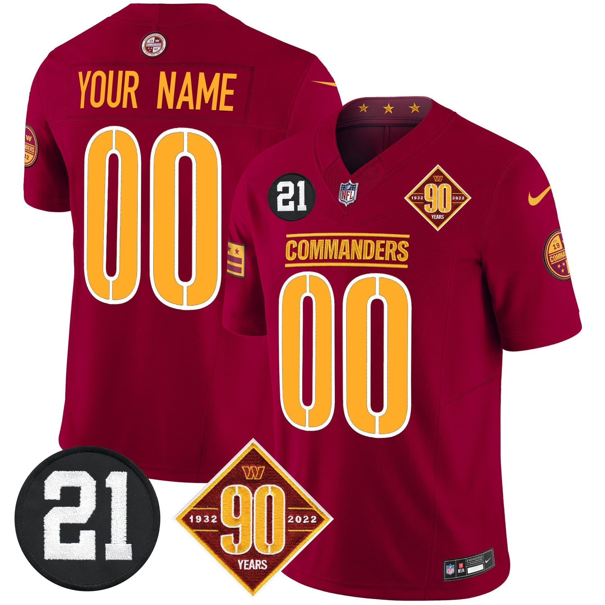 Washington Commanders 90th & Sean Taylor Patch Vapor Limited Custom Jersey - All Stitched