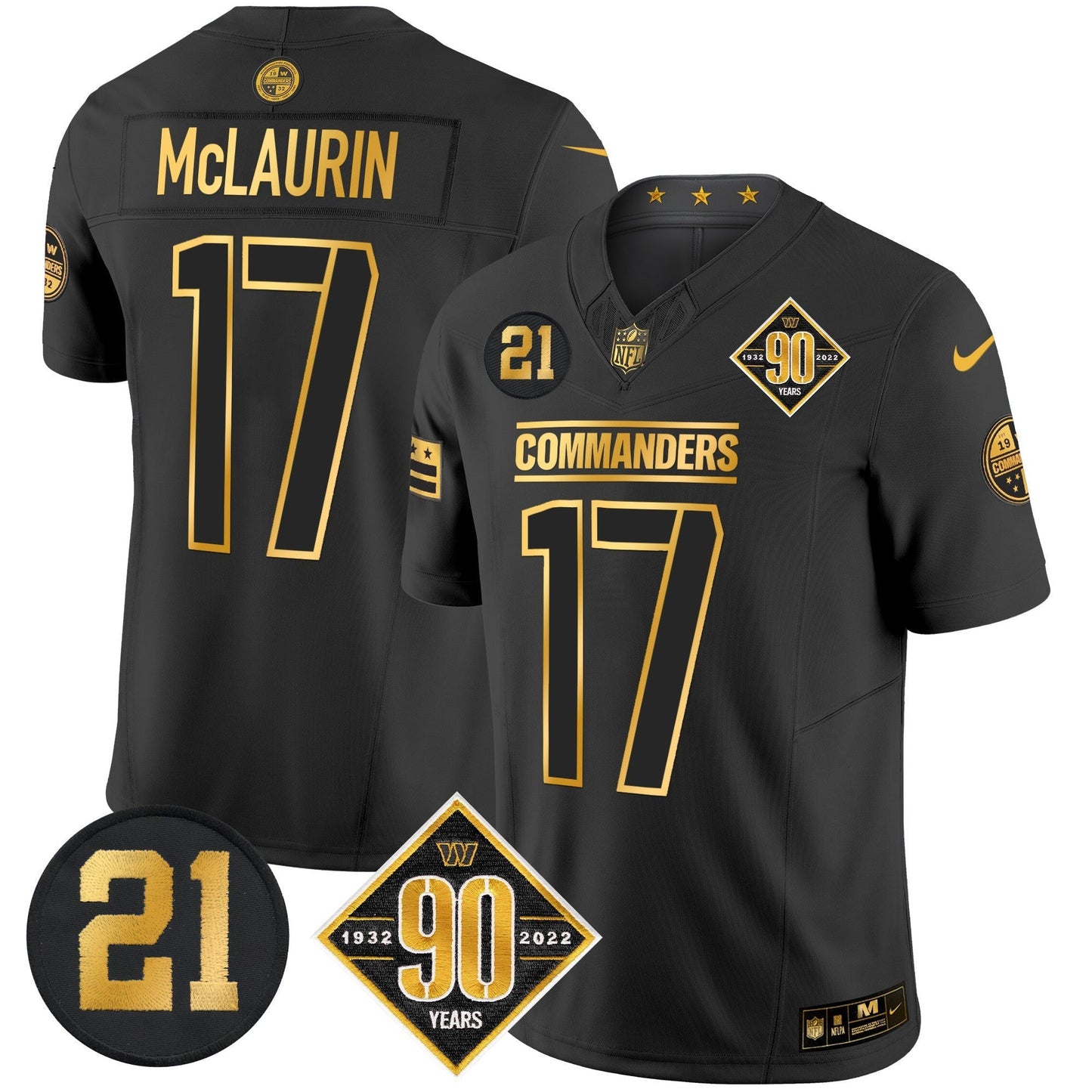 Men's Washington Commanders 90th & Sean Taylor Patch Gold Vapor Limited Jersey - All Stitched