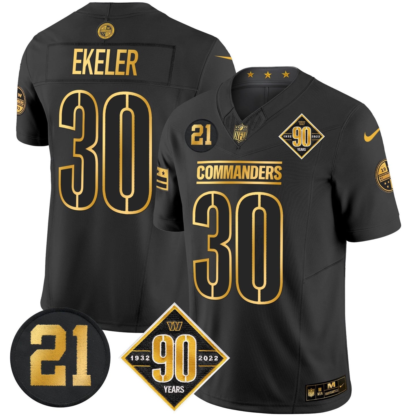 Men's Washington Commanders 90th & Sean Taylor Patch Gold Vapor Limited Jersey - All Stitched
