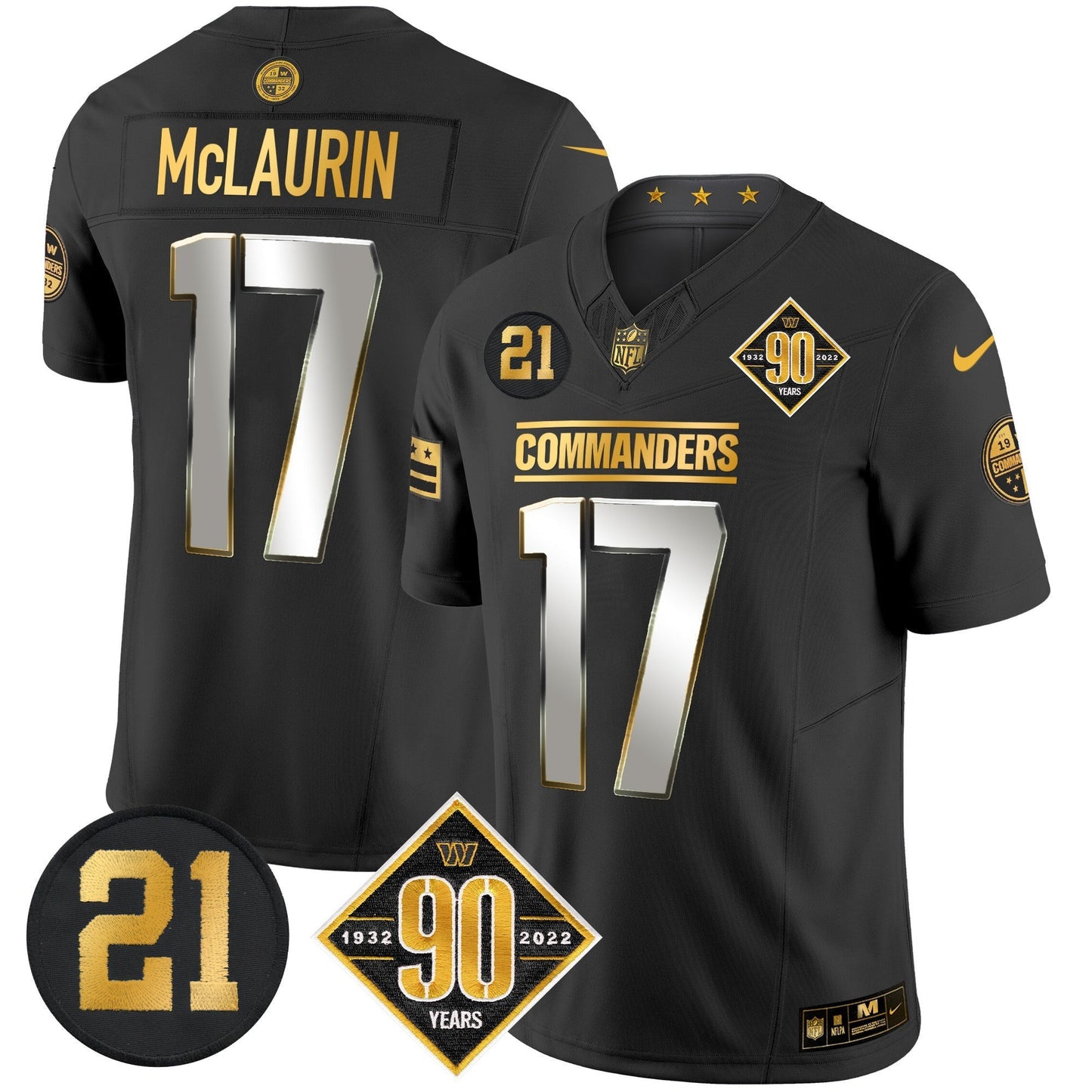 Men's Washington Commanders 90th & Sean Taylor Patch Gold Vapor Limited Jersey - All Stitched