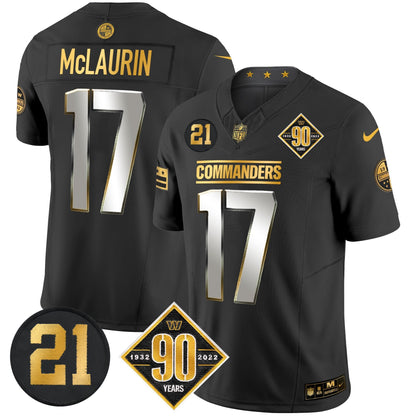 Men's Washington Commanders 90th & Sean Taylor Patch Gold Vapor Limited Jersey - All Stitched