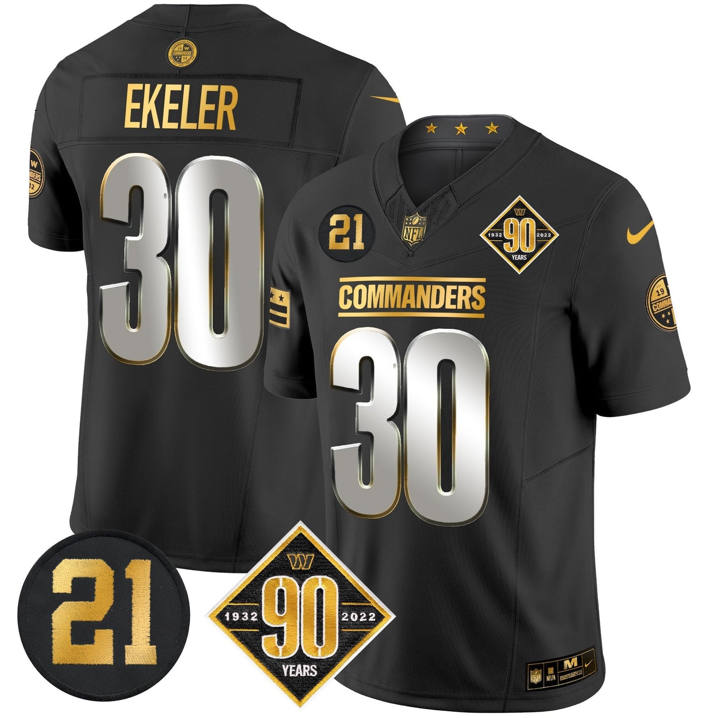 Men's Washington Commanders 90th & Sean Taylor Patch Gold Vapor Limited Jersey - All Stitched
