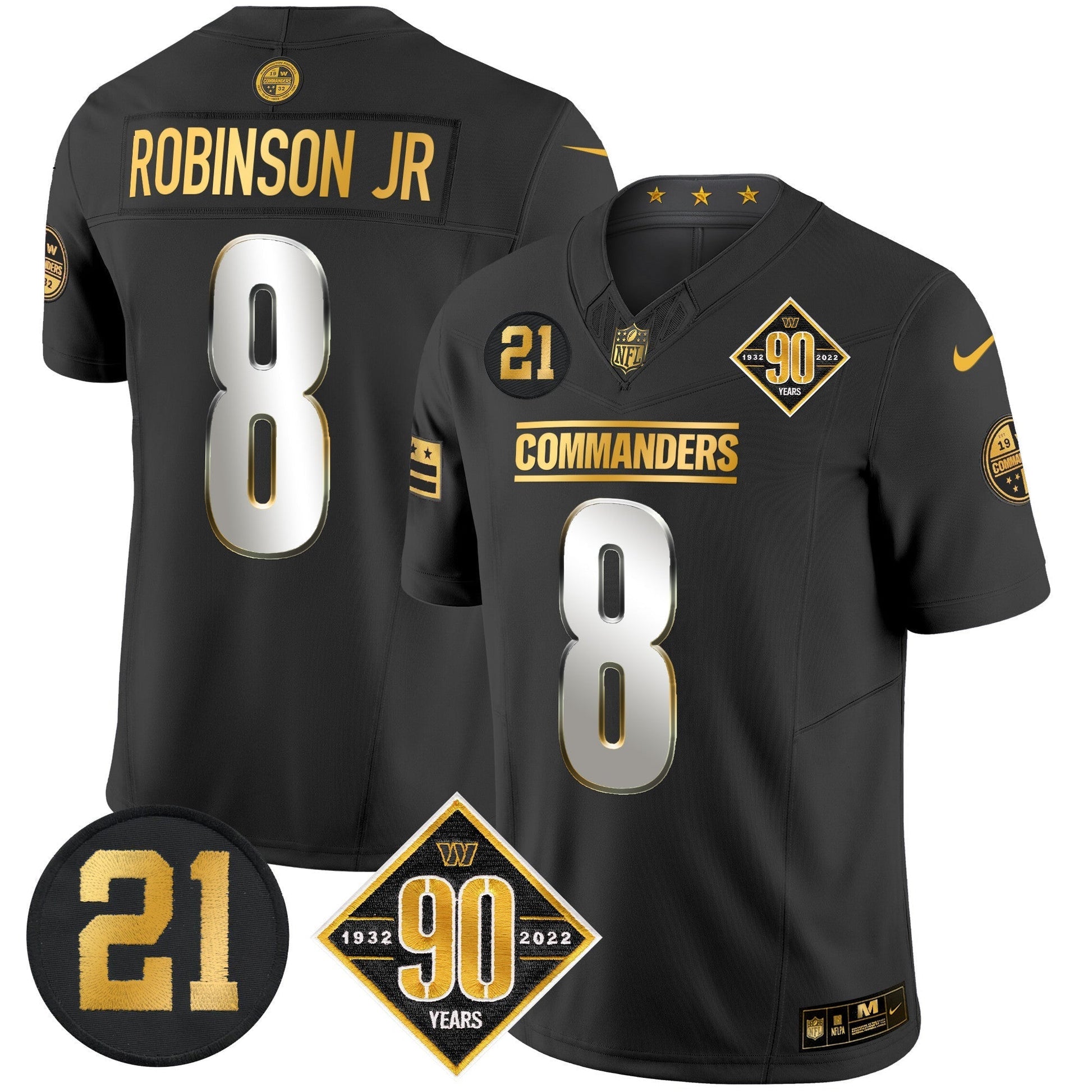 Men's Washington Commanders 90th & Sean Taylor Patch Gold Vapor Limited Jersey - All Stitched
