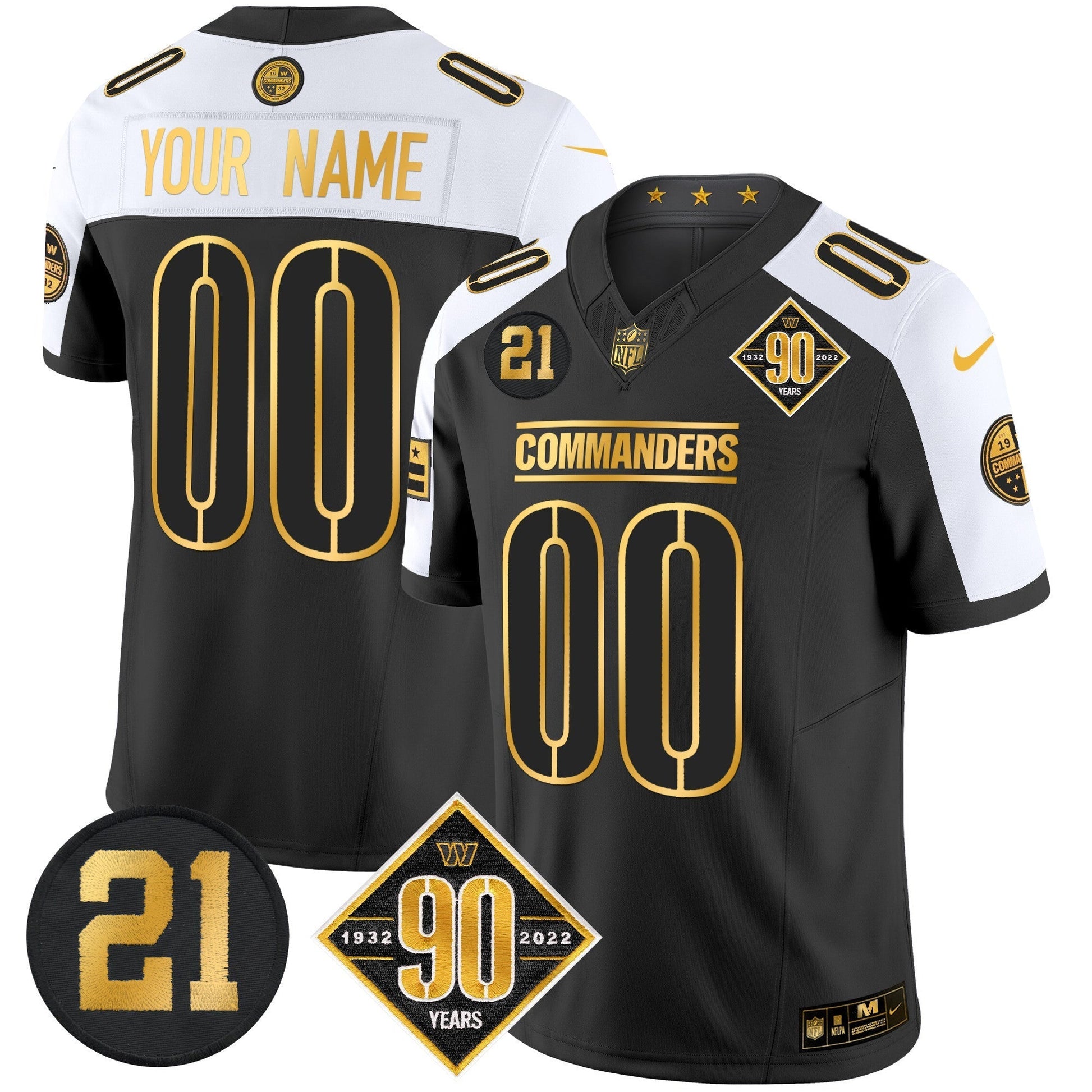 Washington Commanders 90th & Sean Taylor Patch Gold Vapor Limited Custom Jersey - All Stitched