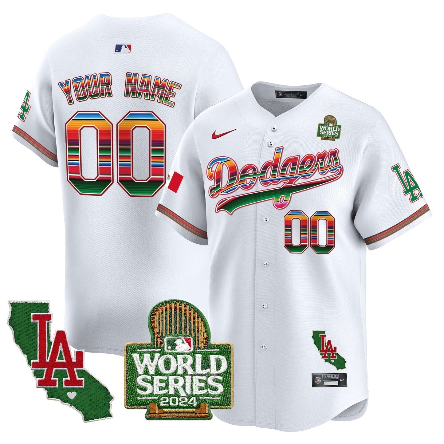 Custom Dodgers Mexico 2024 World Series Vapor Premier Limited Jersey V2 - All Stitched-DTD
